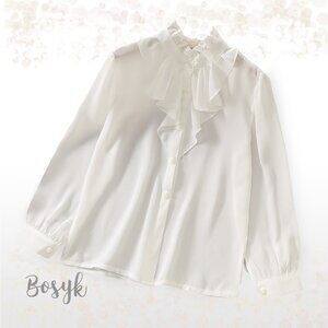 NEW - Chiffon Lace Blouse - White T Shirts - Girls Blouse- Cotton- long sleeve